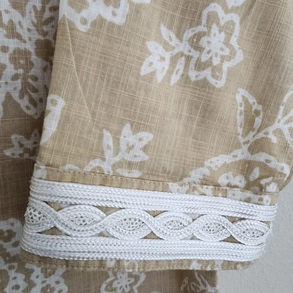 Womens Krazy Kat Lace V Neck Boho Floral Tunic Tan M White Cotton - Picture 16 of 16